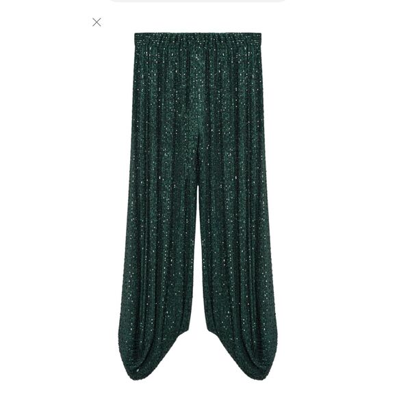NWT Zara Holiday Party Green Sequin Balloon Pants Limited Edition Size Medium - Picture 15 of 16